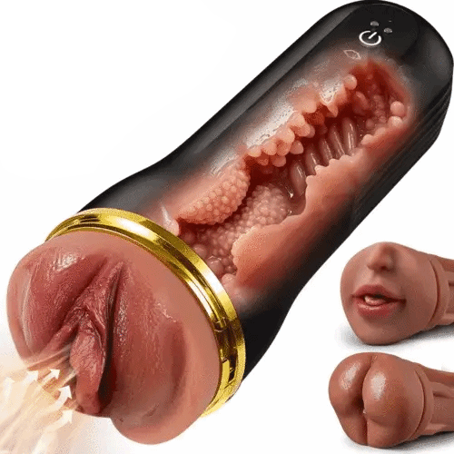 Powerful Suction & Vibrating Male Stroker with Lifelike Vaginal & Deep Throat Sleeves